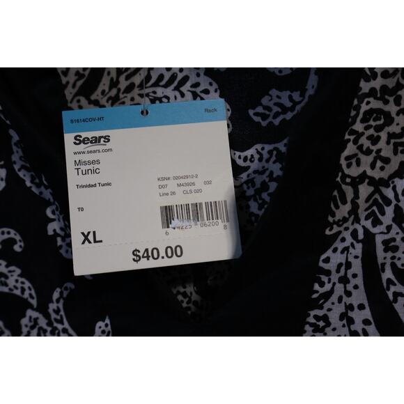 Covington NWT Black and White Paisley Print Sheer Tunic Top Size XL - Picture 4 of 4